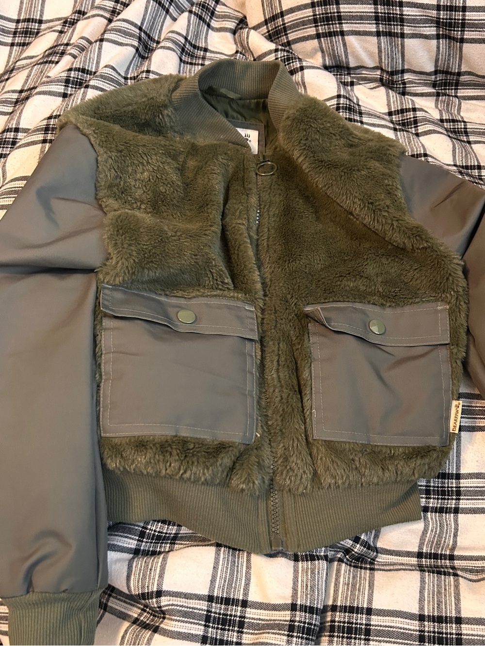 BearPaw Kids Olive Green Faux Fur Bomber Jacket